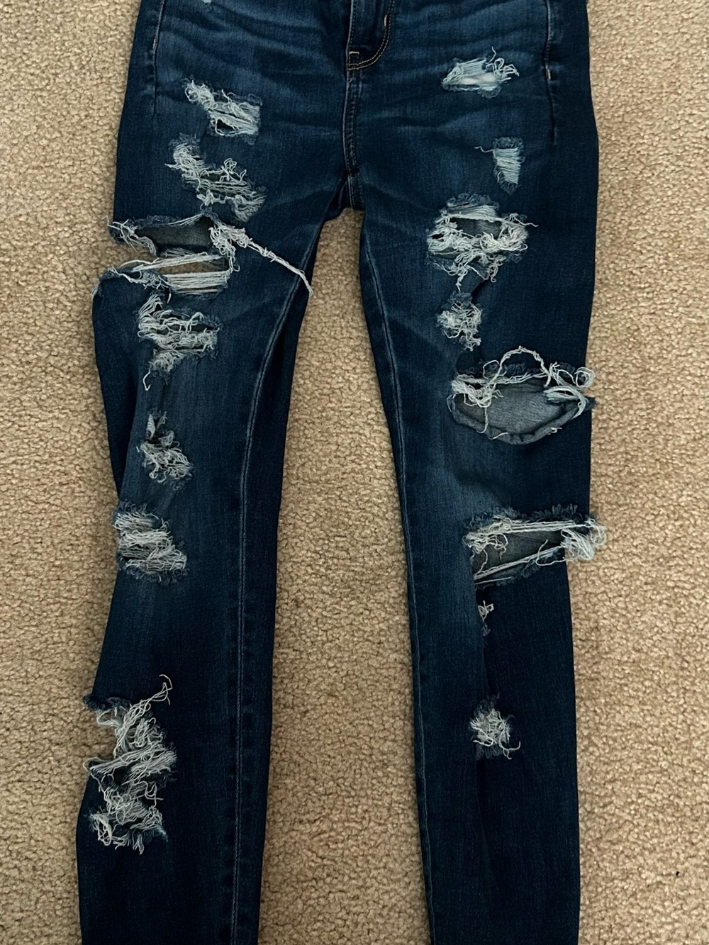 American Eagle Outfitters Dark Blue Distressed Skinny Jeans